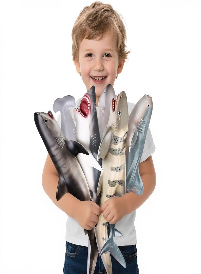 MOEAWS 6 Pack Large Size Shark Toys(15-16 Inch) with Educational Booklet, Soft Plastic Figurines, Party Decoration, Under The Sea Creature Toy, Ocean Animal Figure for Kid Boy Girl Toddler, Cake Toppers - Image 2